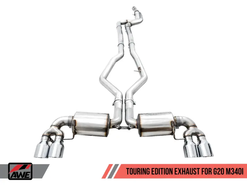 Awe Tuning 2019+ Bmw M340i (G20) Resonated Touring Edition Exhaust - Quad Chrome Silver Tips 1