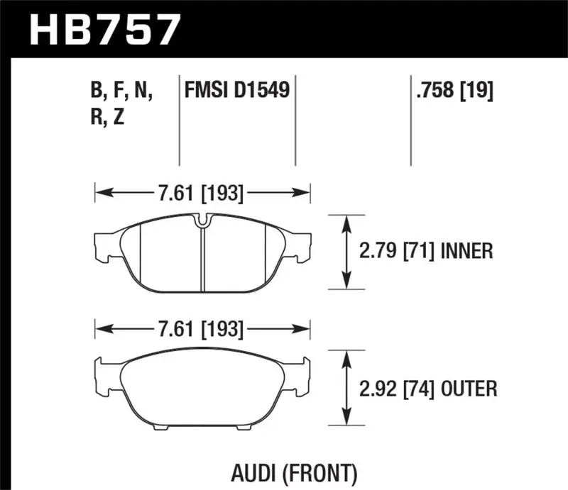 Hawk Audi 2013 A5 Quattro / 12-16 A6 Quattro/A7 Quattro/A8 Quattro Hps 5.0 Front Brake Pads 1