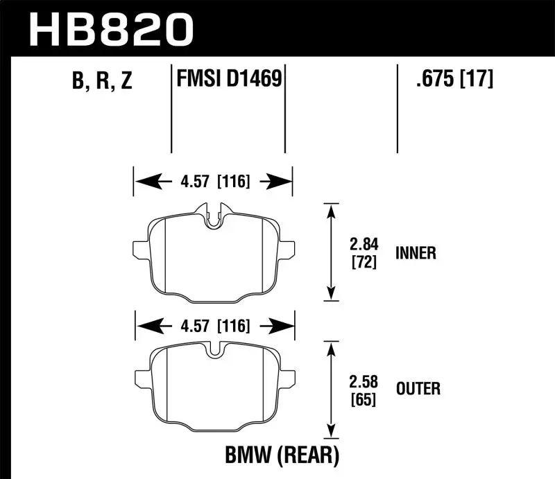 Hawk 12-17 Bmw M6 / 14-17 Bmw M6 Gran Coupe / 13-16 Bmw M5 Performance Ceramic Rear Brake Pads 1