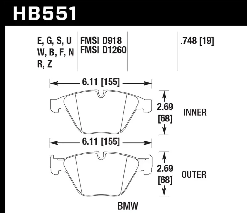 Hawk 07-09 Bmw 335D/335I/335Xi / 08-09 328I/M3 Hp+ Street Front Brake Pads 1