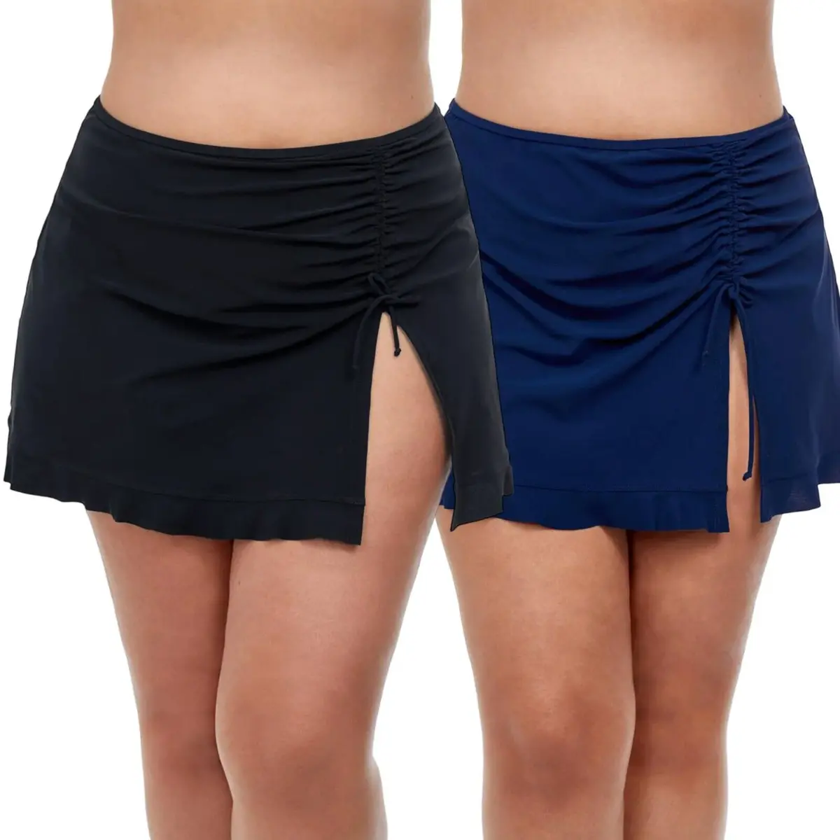 Profile By Gottex Women's Plus Shirred Side Slit Ruffle Trim Beach Skirted Swim Bottom 1