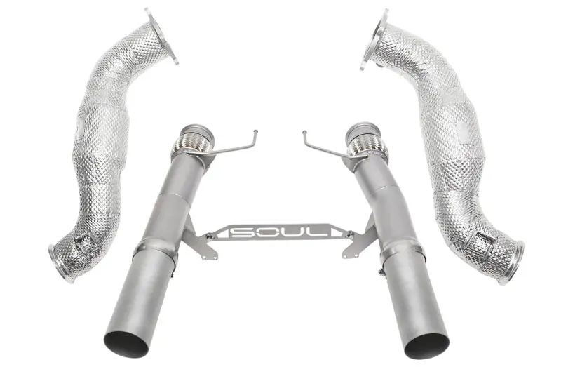 Soul 2017+ Mclaren 720S 3.5In Sport Exhaust Pkg (200 Cell Cats) - Straight Cut Silver Ceramic Tips 1