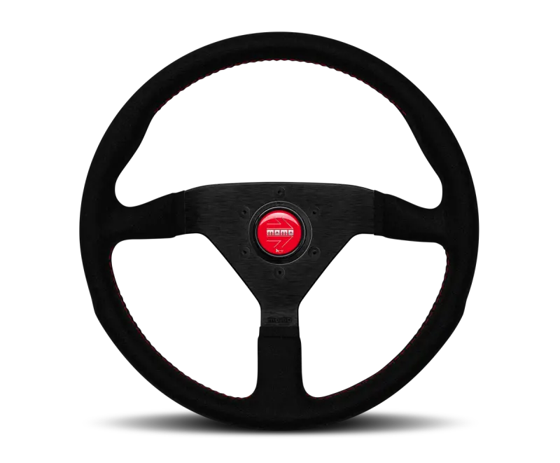 Momo Montecarlo Alcantara Steering Wheel 350 Mm - Black/Red Stitch/Black Spokes 1