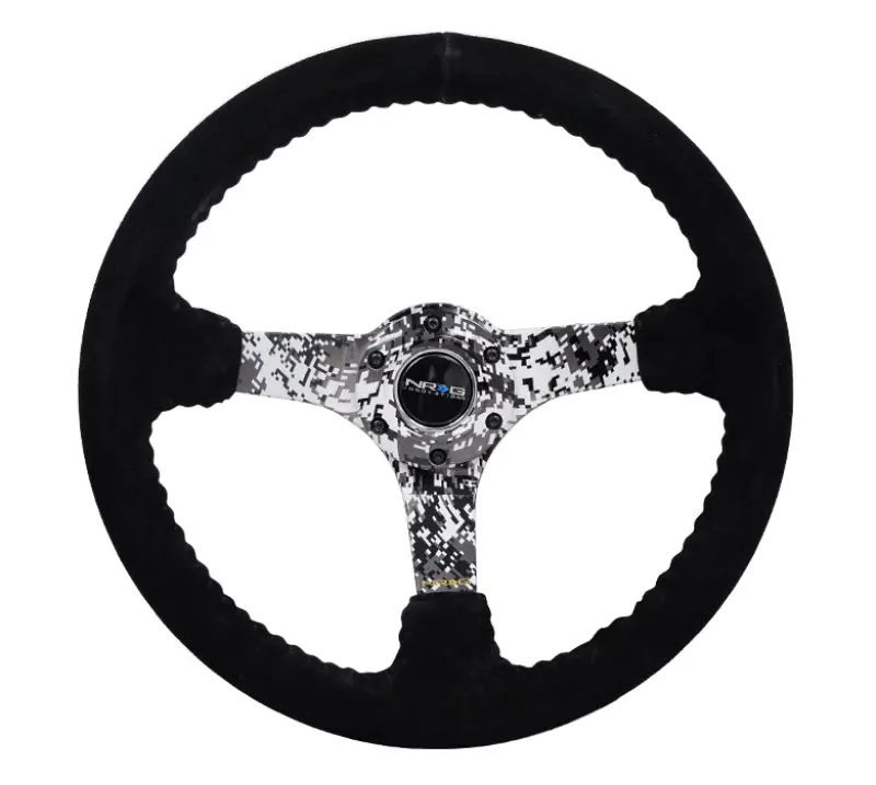 Nrg Reinforced Steering Wheel (350Mm / 3In. Deep) Blk Suede W/Hydrodipped Digi-Camo Spokes 1