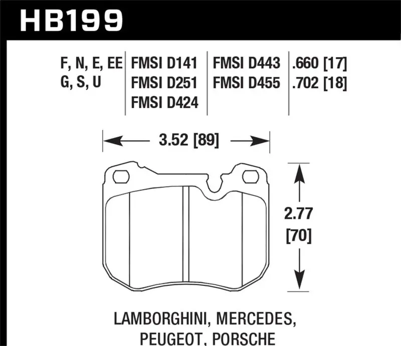 Hawk 86-89 Mercedes 560Sl / 77-88 Porsche 924 / 78-81 928 / 83-89 944 Dtc-70 Front Race Brake Pads 1