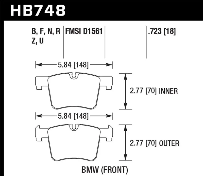 Hawk 12-16 Bmw 328I/328I Xdrive / 14-16 Bmw 428I/428I Xdrive Dtc-70 Race Front Brake Pads 1