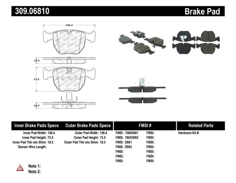 Stoptech Performance 00-04 Bmw M5 E39 / 00-06 X5 / 03-05 Range Rover Hse Front Brake Pads 1