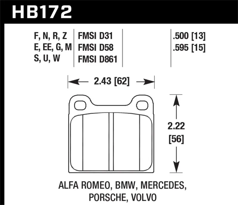 Hawk 77-79 Alfa Romeo Sprint Hps 5.0 Front Brake Pads 1