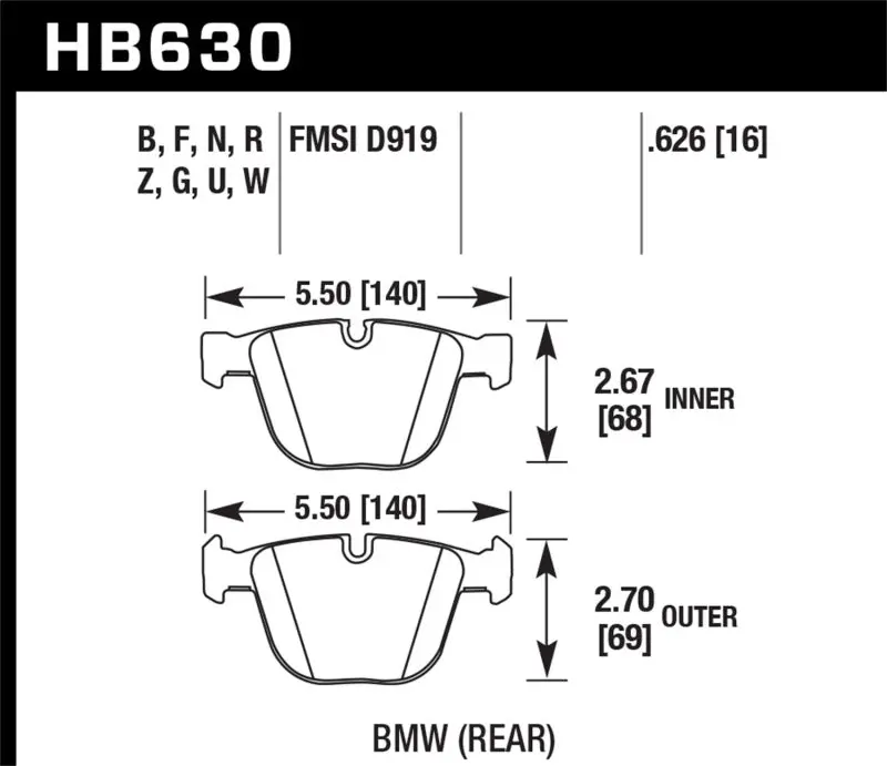 Hawk 04-10 Bmw 535I/545I/550I / 04-10 645Ci/650I /02-09 745I/745Li/750  Dtc-30 Race Rear Brake Pads 1
