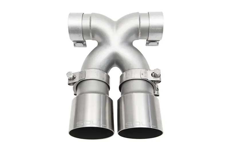 Soul 17+ Porsche 718 Cayman / Boxster Bolt-On X-Pipe W/ Tips - Straight Cut Brushed Finish Tips 1