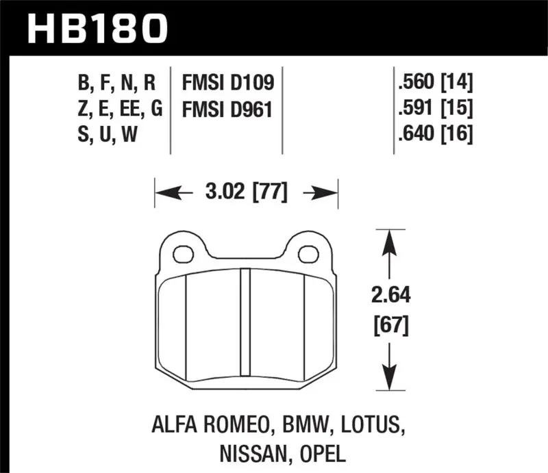 Hawk 77-82 Bmw 320I / 83-90 Alfa Romeo Spider / 84-86 Alfa Romeo Spider Hps Street Rear Brake Pads 1