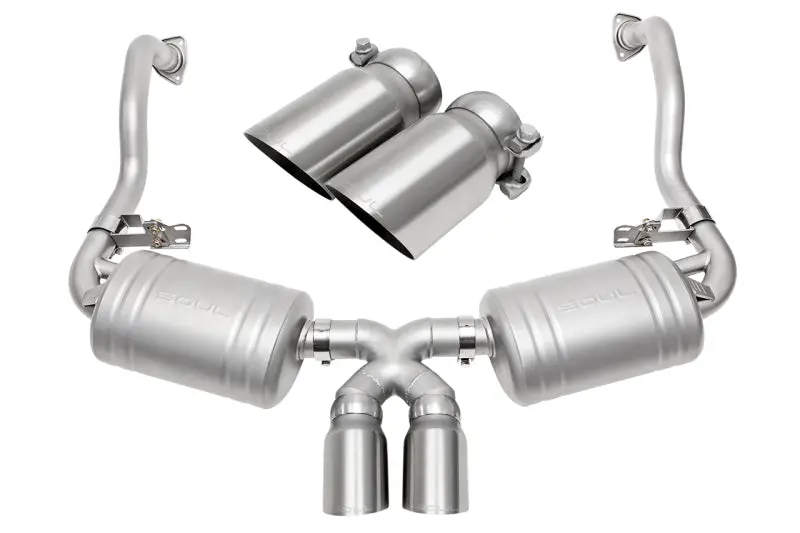 Soul 05-08 Porsche 987.1 Cayman / Boxster Performance Exhaust - Slash Cut Brushed Finish Tips 1
