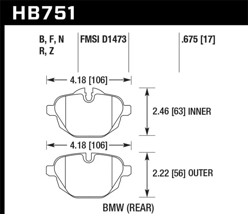 Hawk 2015 Bmw 428I Gran Coupe / 11-16 535I / 11-16 X3/X4 Hp Plus Rear Brake Pads 2