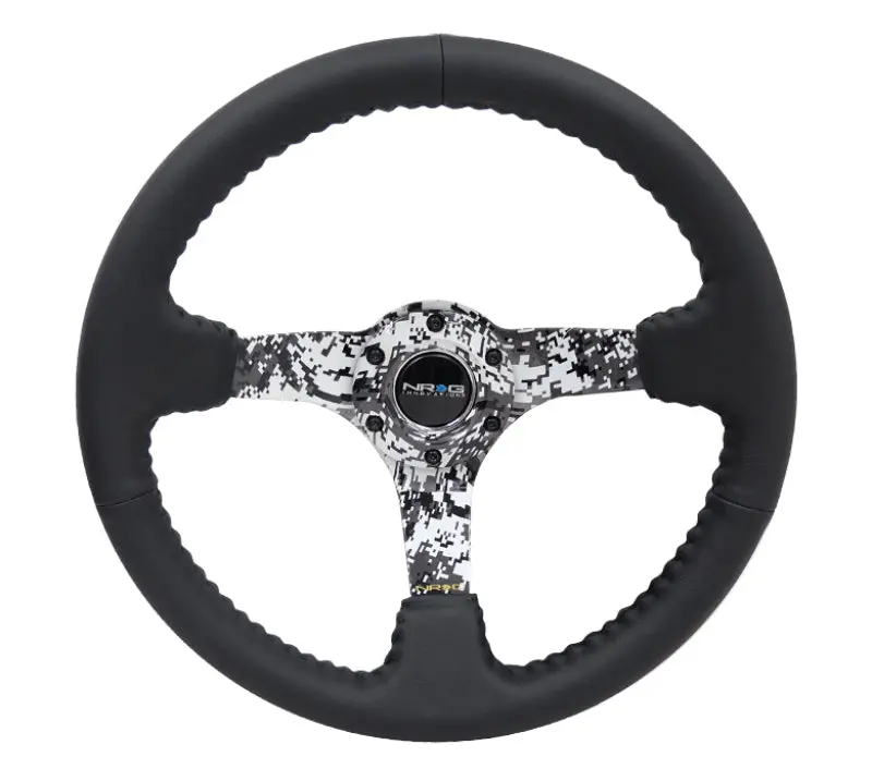 Nrg Reinforced Steering Wheel (350Mm / 3In. Deep) Blk Leather W/Hydrodipped Digi-Camo Spokes 1