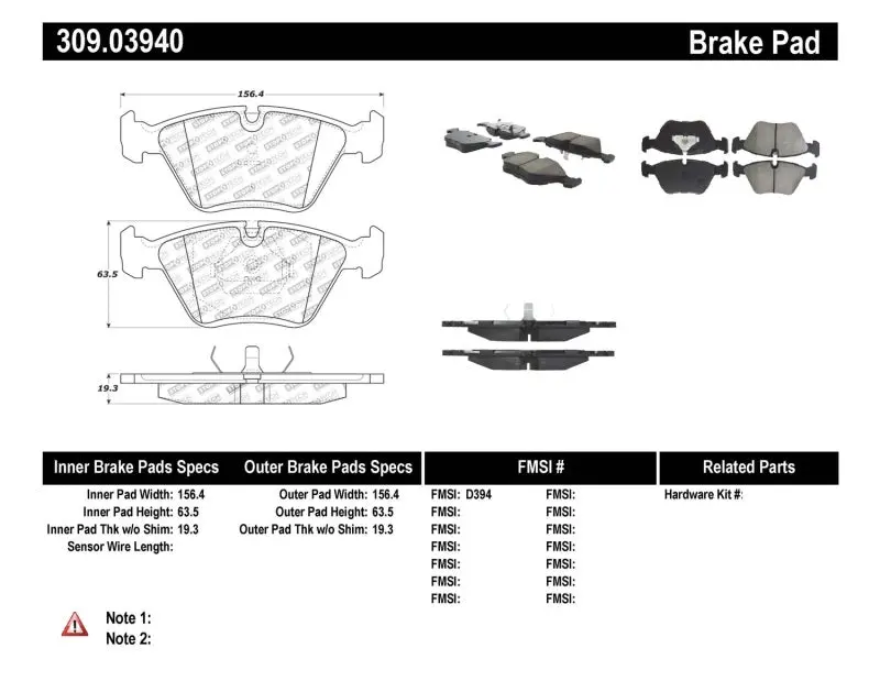Stoptech 95-99 Bmw M3 / 01-07 M3 E46 / 89-93 M5 / 98-02 Z3 M Series / 93-95 530 Front Brake Pads 1