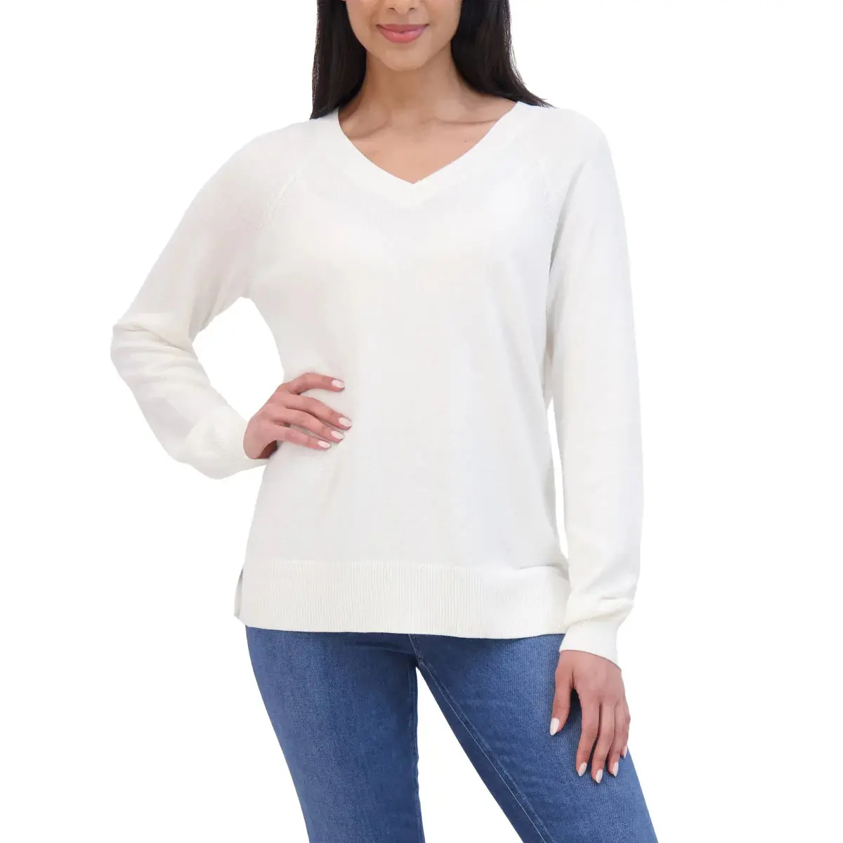 Lucky Brand Women's V-Neck Soft Cotton Blend Knit Sweater 1