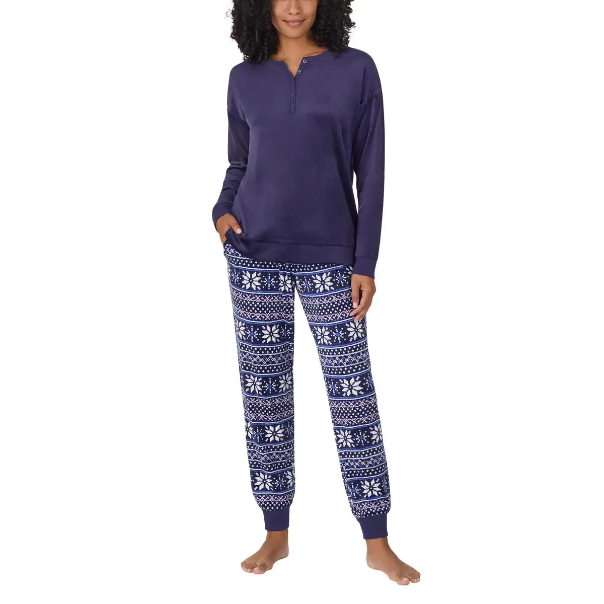 Nautica Women's 2-Pc  Pj Lightweight Stretch Fleece Pajama Lounge Set 1