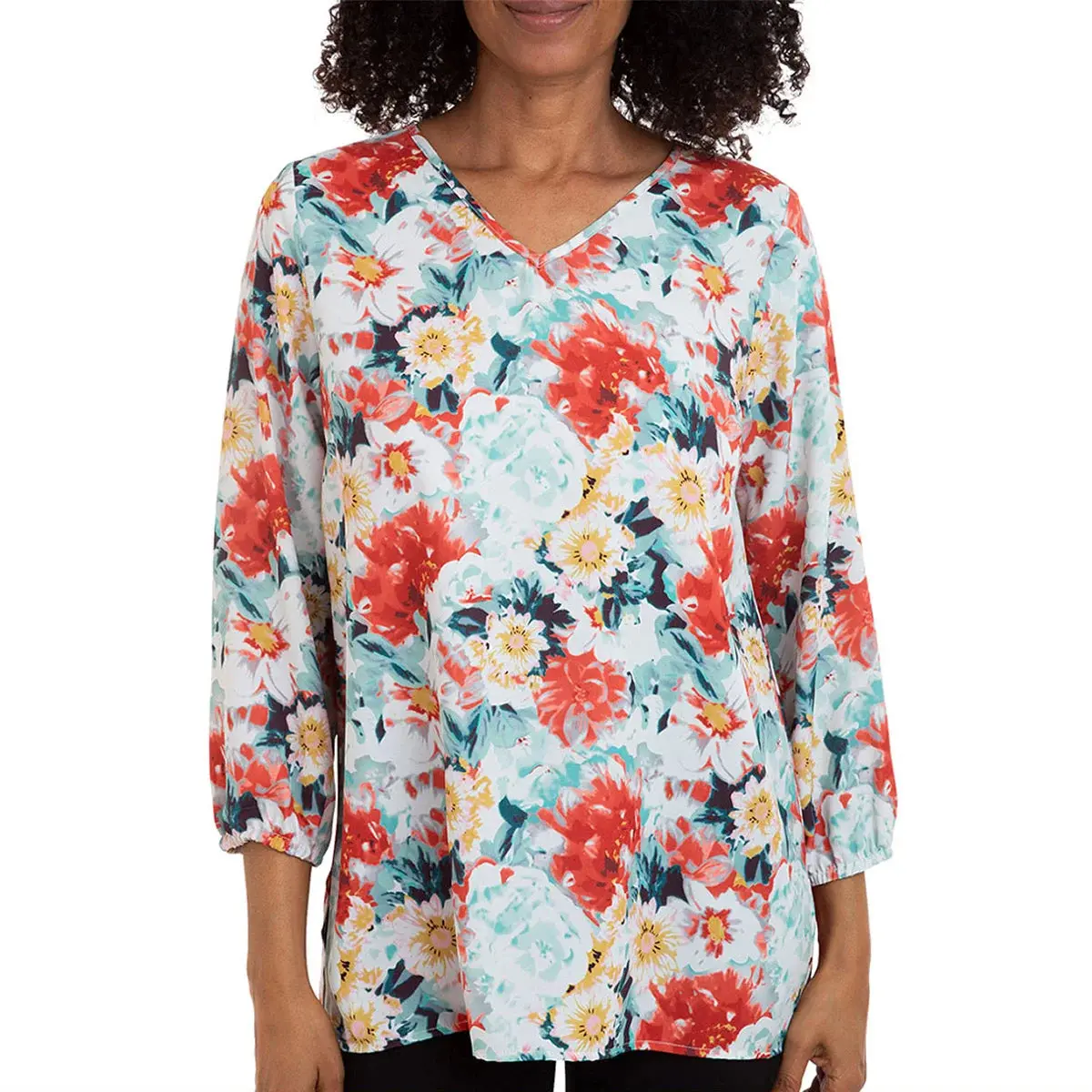 Mario Serrani Women's Floral Print V-Neck Tunic Blouse 1
