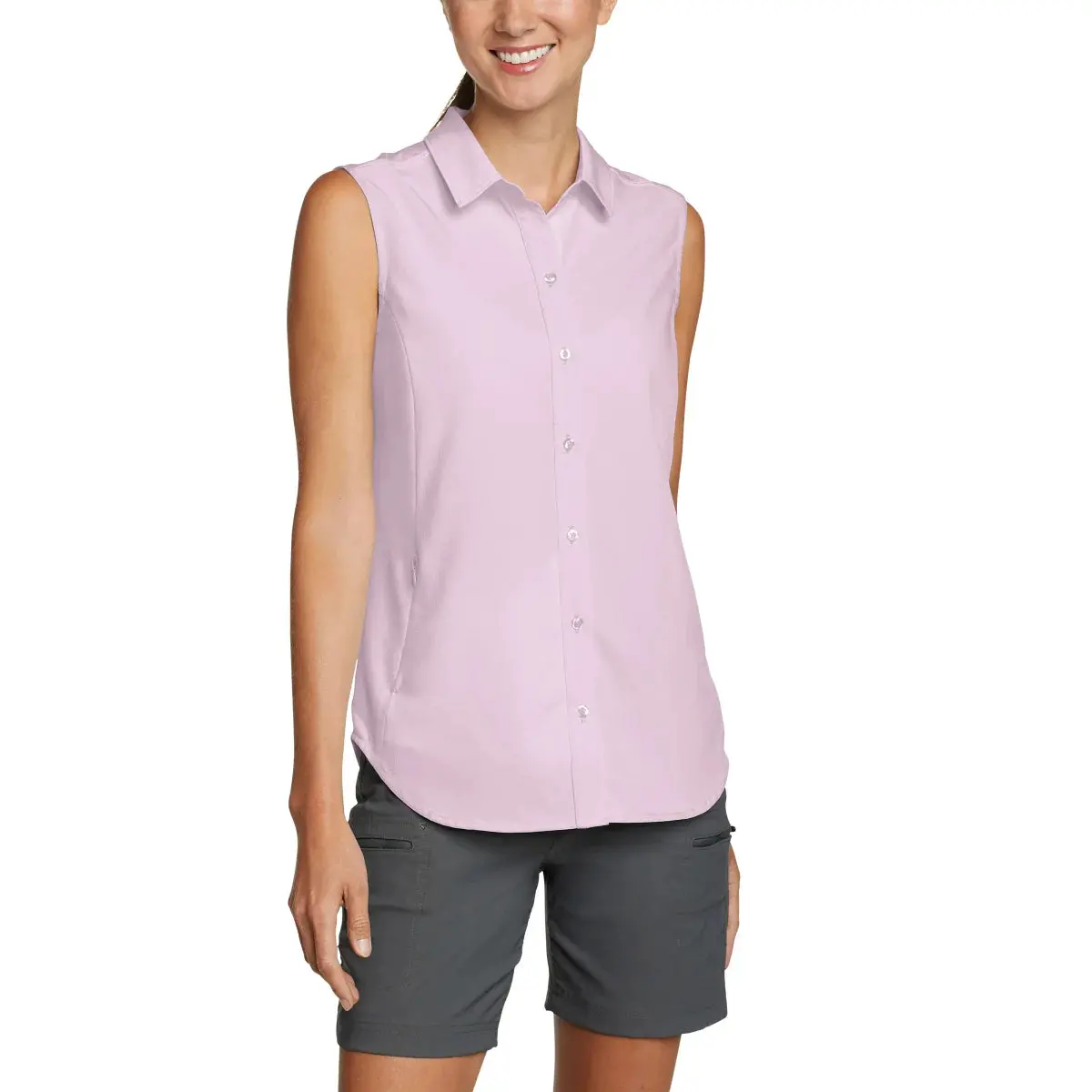 Eddie Bauer Women's Moisture Wicking Stretch Top Button Down Sleeveless Shirt 1