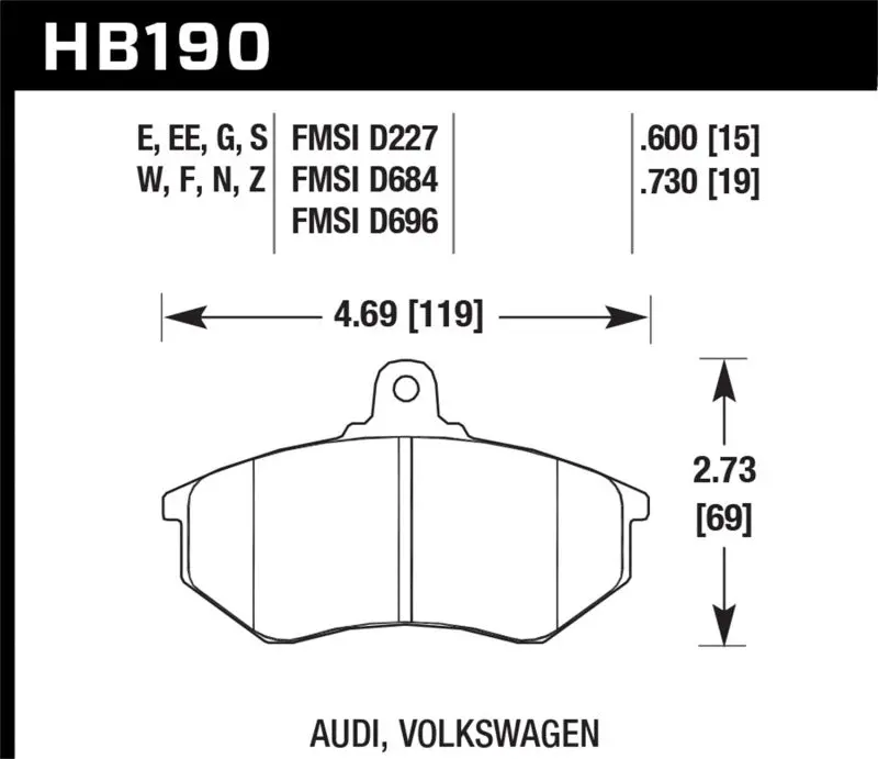 Hawk Audi 5000 S Turbo/4000Cs Quattro/Coupe Gt / Volkswagen Golf/Jetta/Passat  Race Frt Brk 9012 1