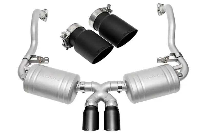 Soul 05-08 Porsche 987.1 Cayman / Boxster Performance Exhaust - Slash Cut Satin Black Tips 1