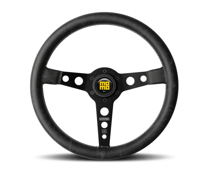 Momo Prototipo Heritage Steering Wheel 350 Mm - Black Leather/White Stitch/Black Spokes 1