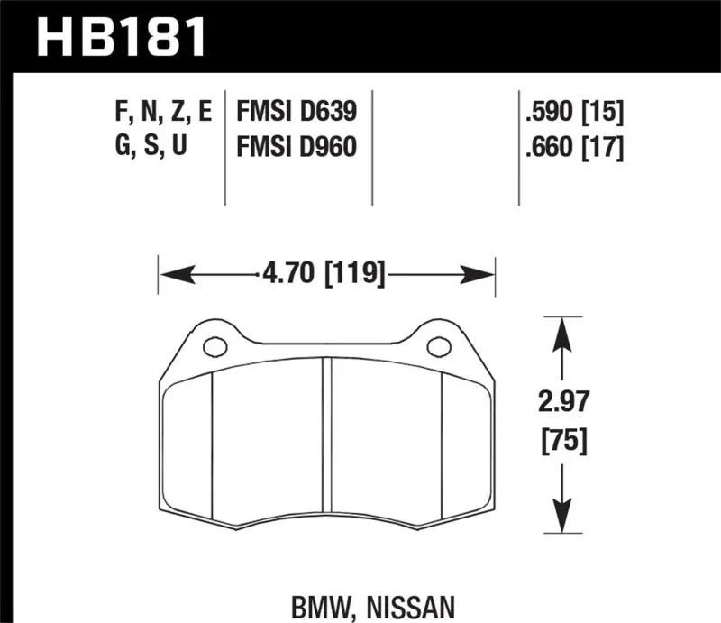 Hawk 94-97 Bmw 840Ci/850Ci Hps Front Street Brake Pads 2