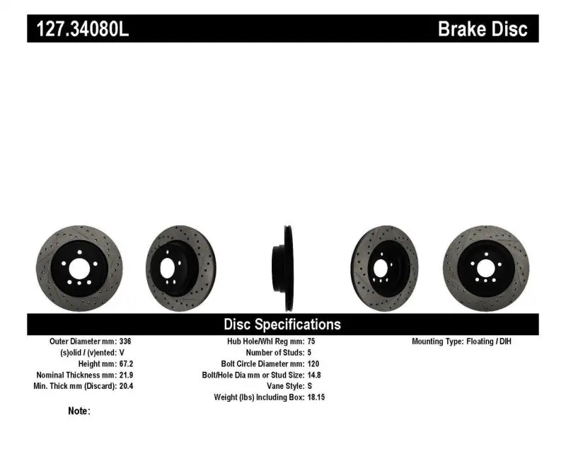 Stoptech 06 Bmw 330 / 07-09 Bmw 335 Slotted & Drilled Left Rear Rotor 1