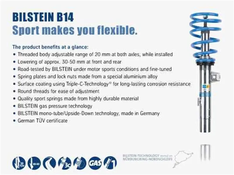 Bilstein B14 2007 Mini Cooper Base Hatchback Front And Rear Suspension Kit 1