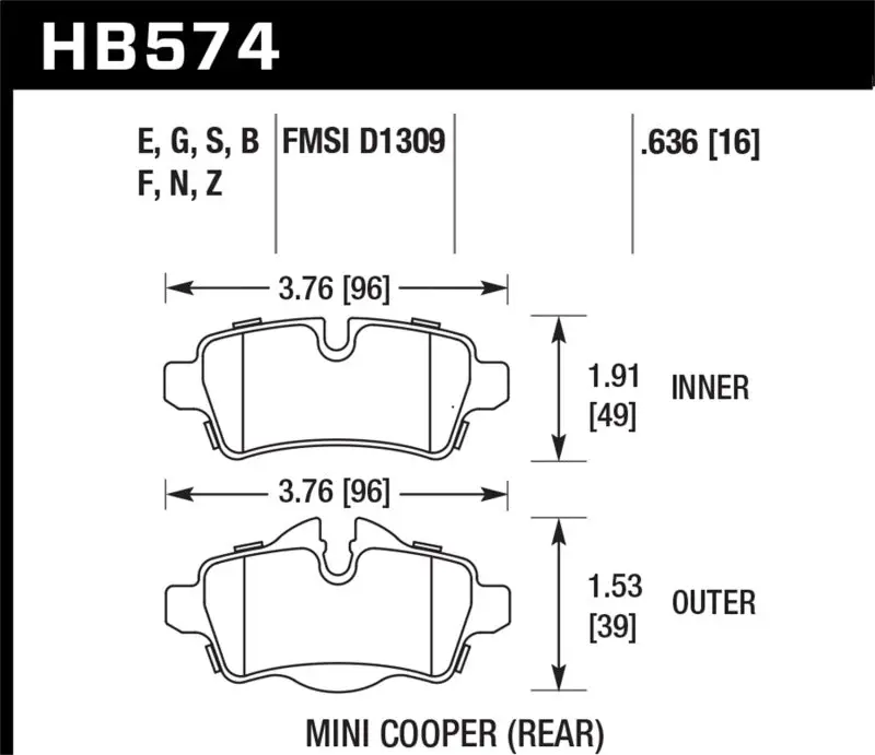 Hawk 07+ Mini Cooper Hp+ Street Rear Brake Pads 1