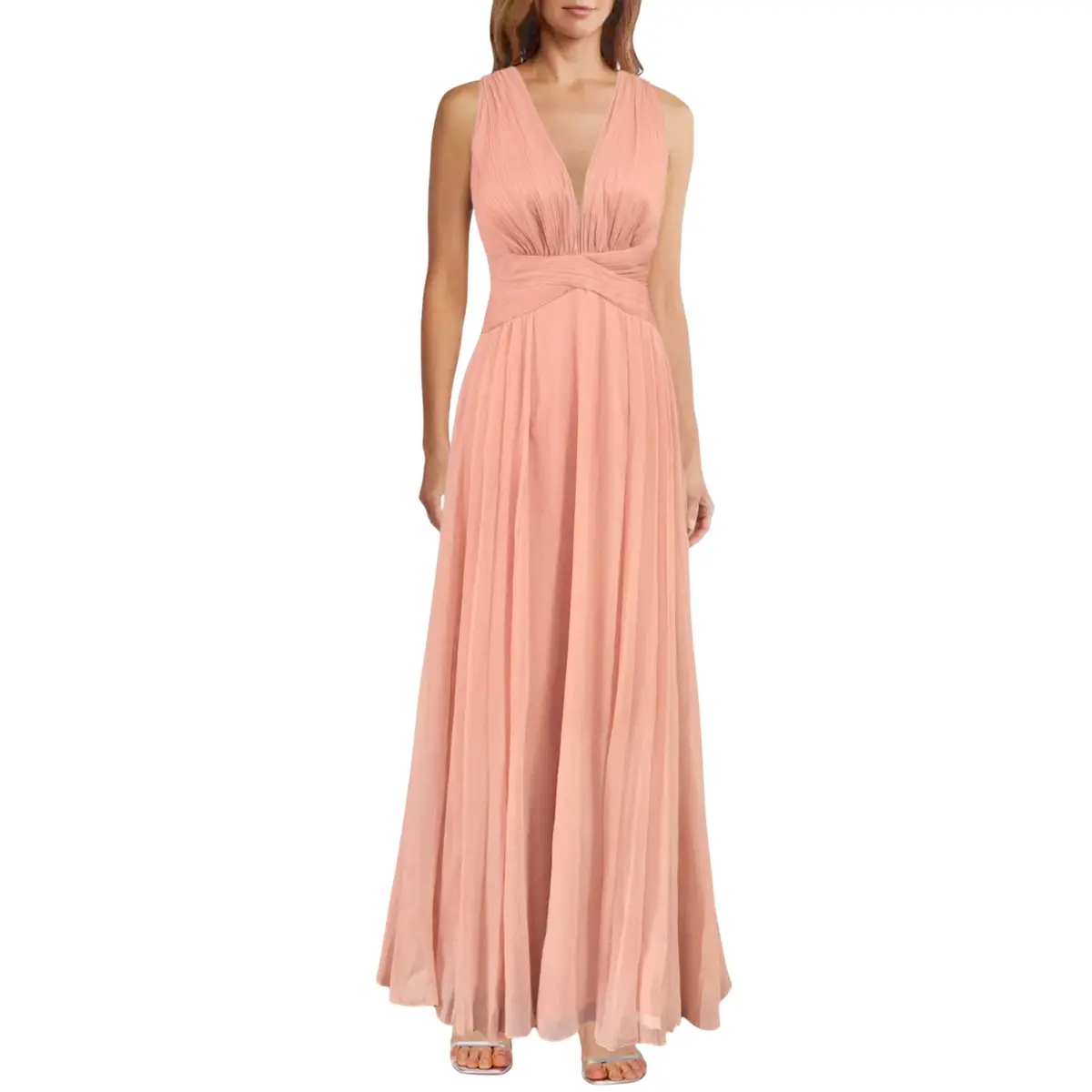 Asos Women's Wrap Waist Ruched Bodice Pleated Gown Maxi Dress 1