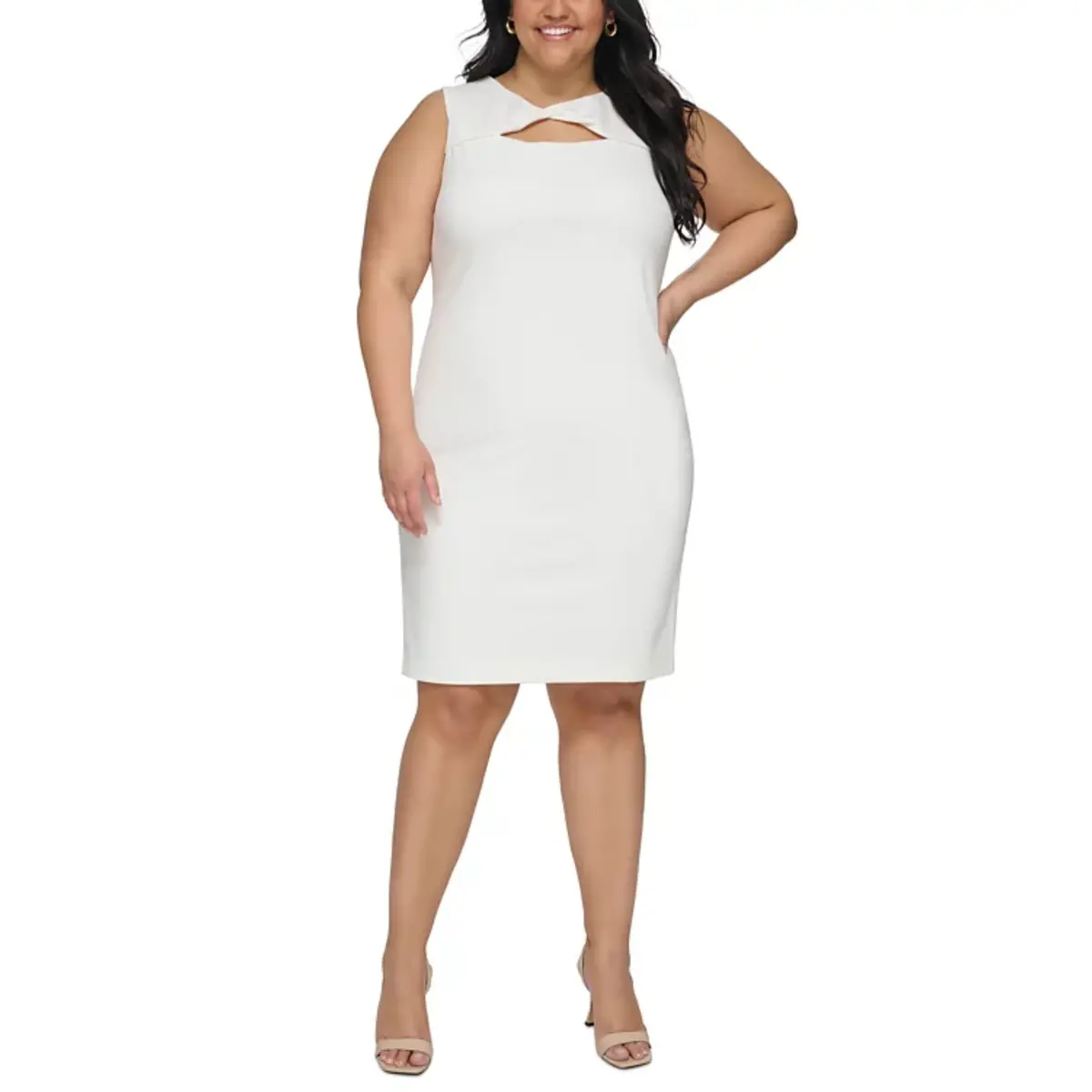 Calvin Klein Women's Plus Cut Out Twist-Front Round Neck Sheath Mini Dress 1
