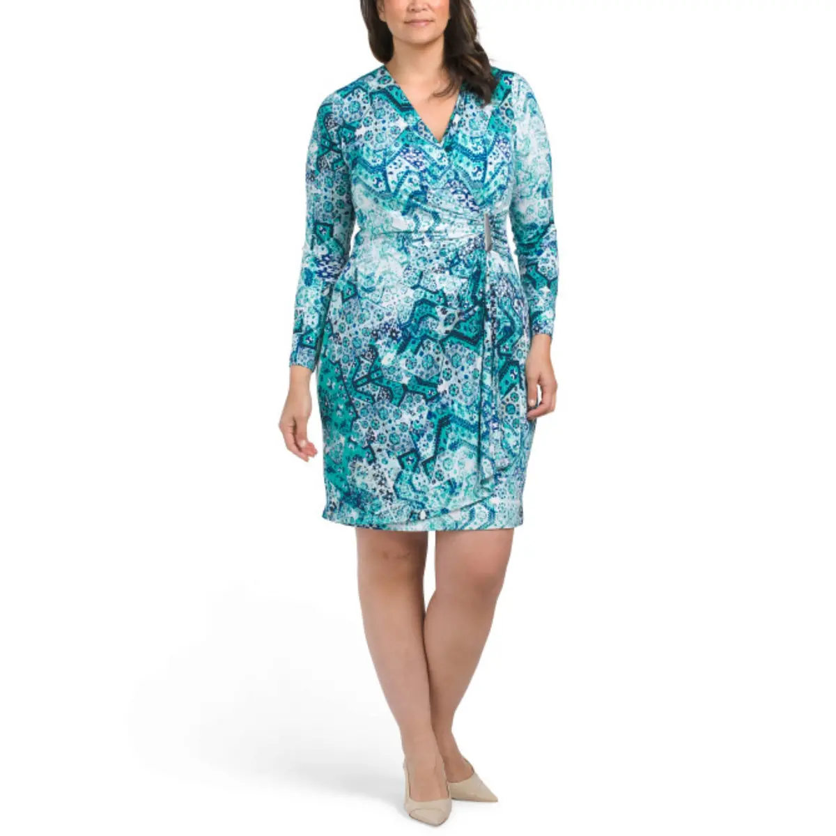 Calvin Klein Women's Plus Wrap Front Printed Sheath Mini Dress 1