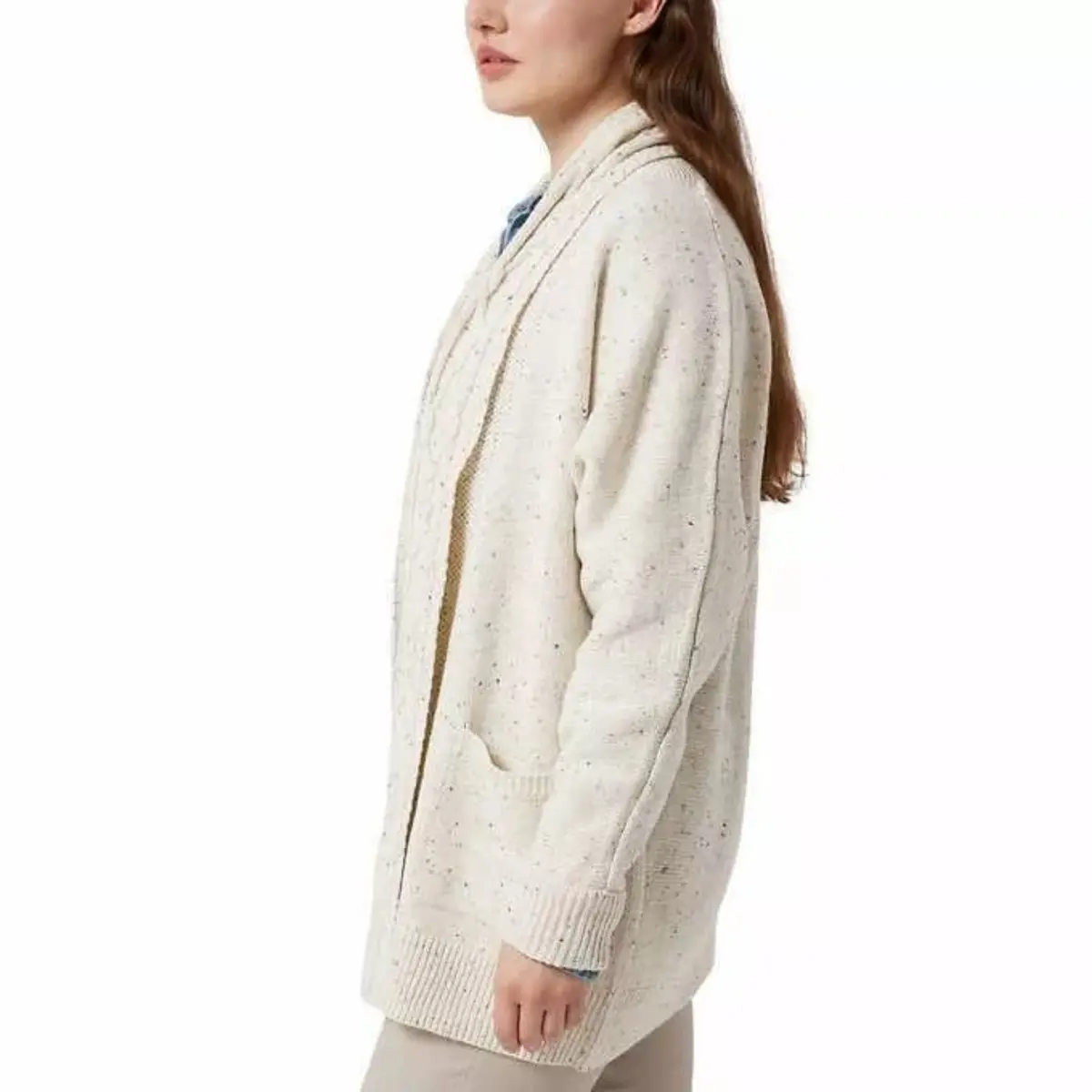 Chaps Women's Cotton Blend Cable Knit Shawl Collar Open Front Cardigan 2