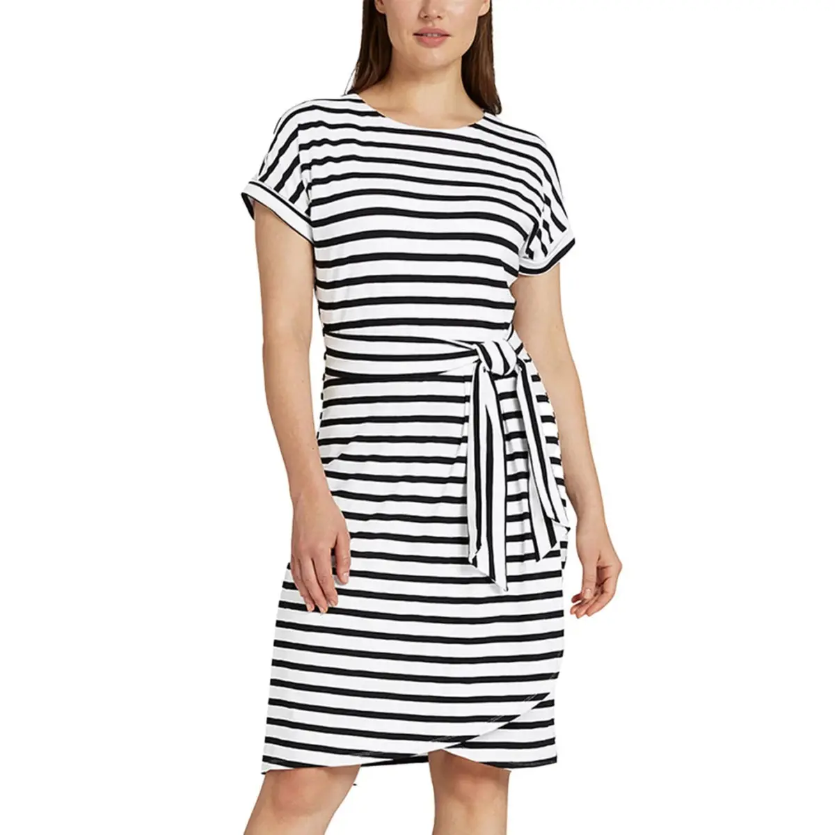 Chaps Women's Crewneck Super Soft Jersey Belted T-Shirt Mini Dress 1