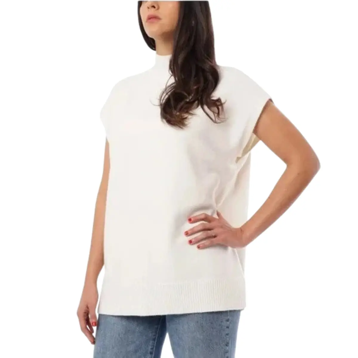 Cyrus Women's Mocked Neck Sleeveless Side Slits Soft Knit Tunic Sweater 2