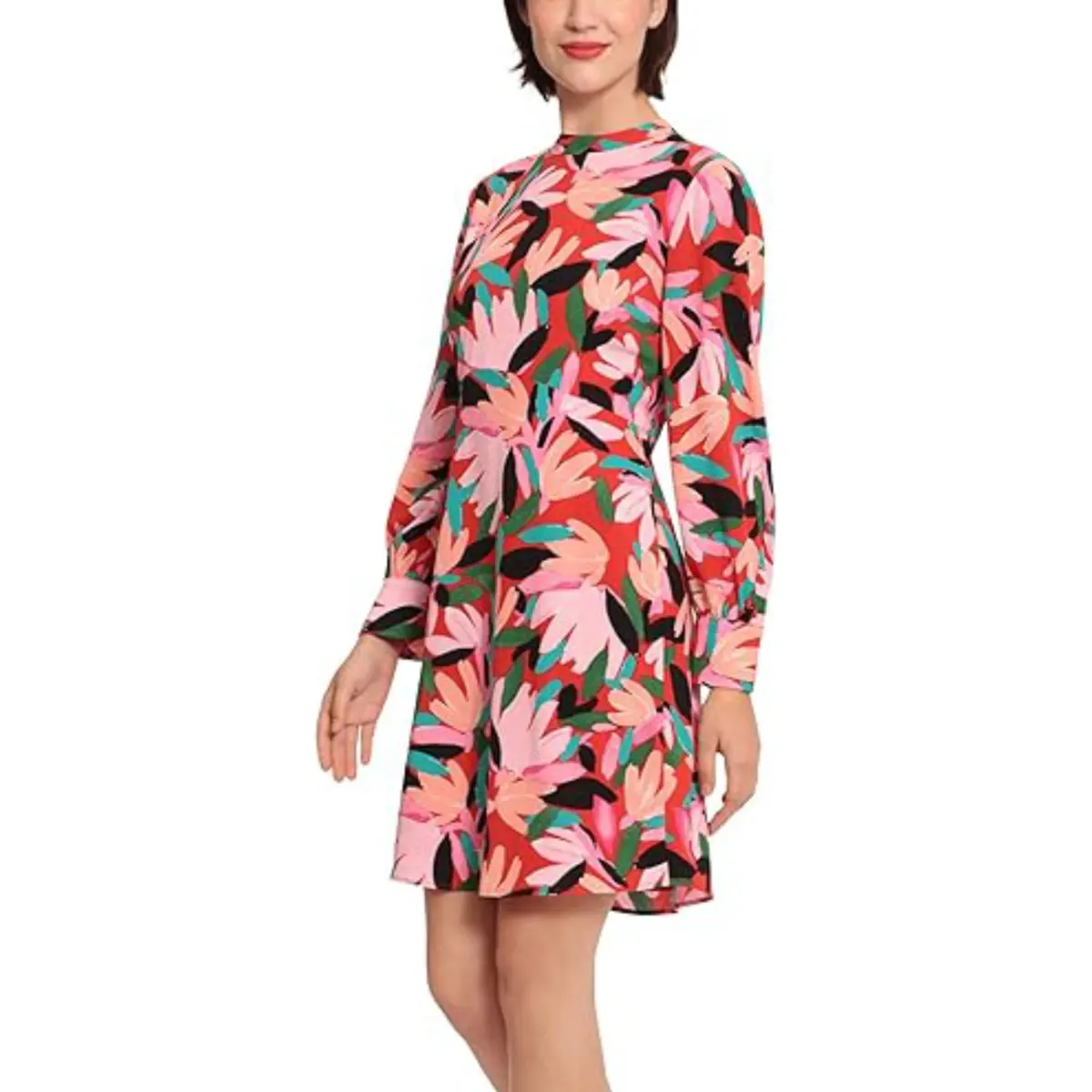 Donna Morgan Women's Mock Neck Long Sleeve Floral Print Shift Mini Dress 1