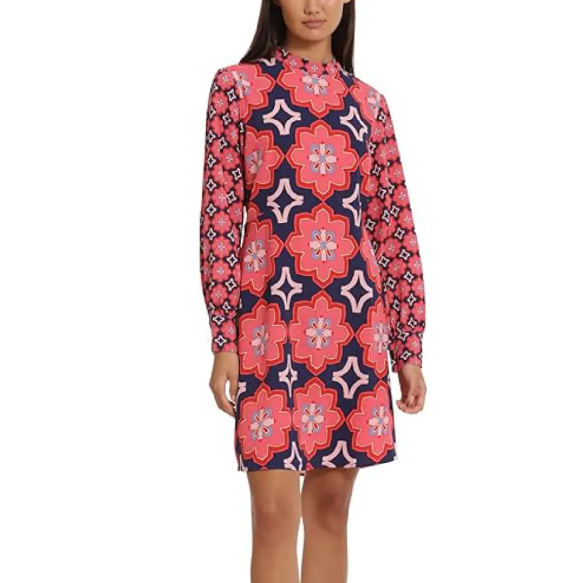 Donna Morgan Women's Mock Neck Long Sleeve Floral Print Shift Mini Dress 1