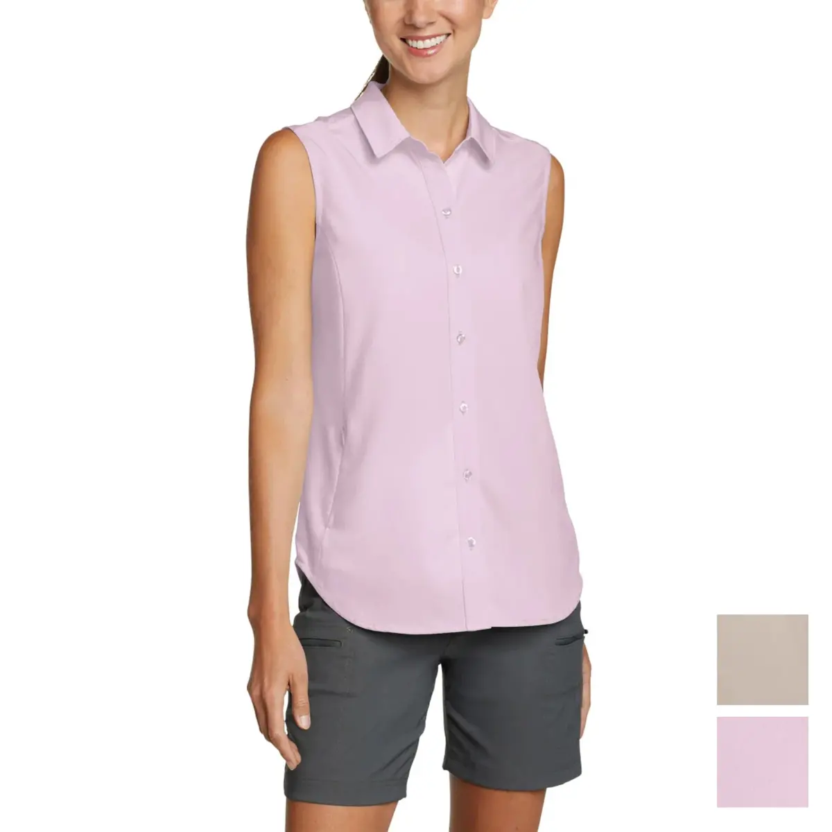 Eddie Bauer Women's Moisture Wicking Stretch Top Button Down Sleeveless Shirt 1