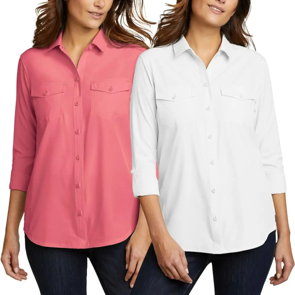 Eddie Bauer Women's Moisture Wicking Upf 50+ Departure Top Bottom Down Shirt 1