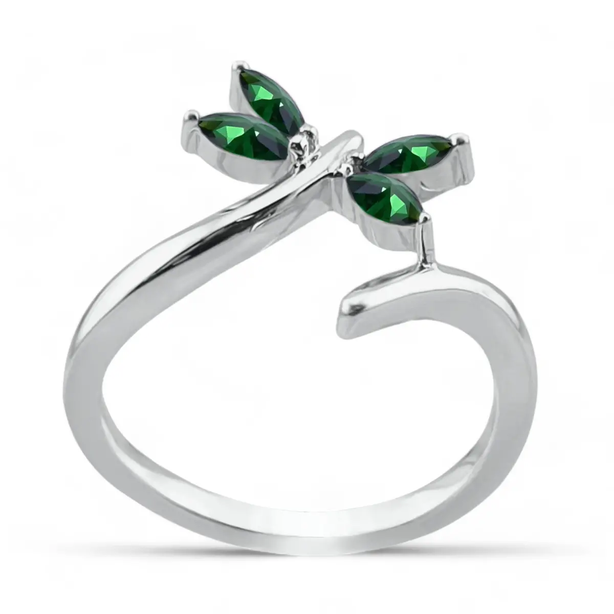 Fashion Women's 925 Sterling Silver Dragonfly Green Cubic Zirconia Ring 1