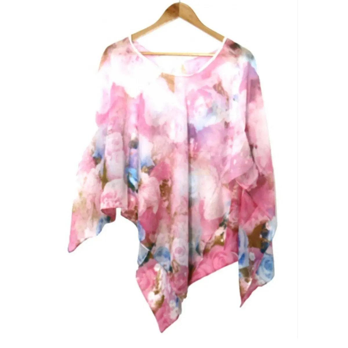 Fashion Women's Floral Print Lightweight Chiffon Poncho Cover Up 1