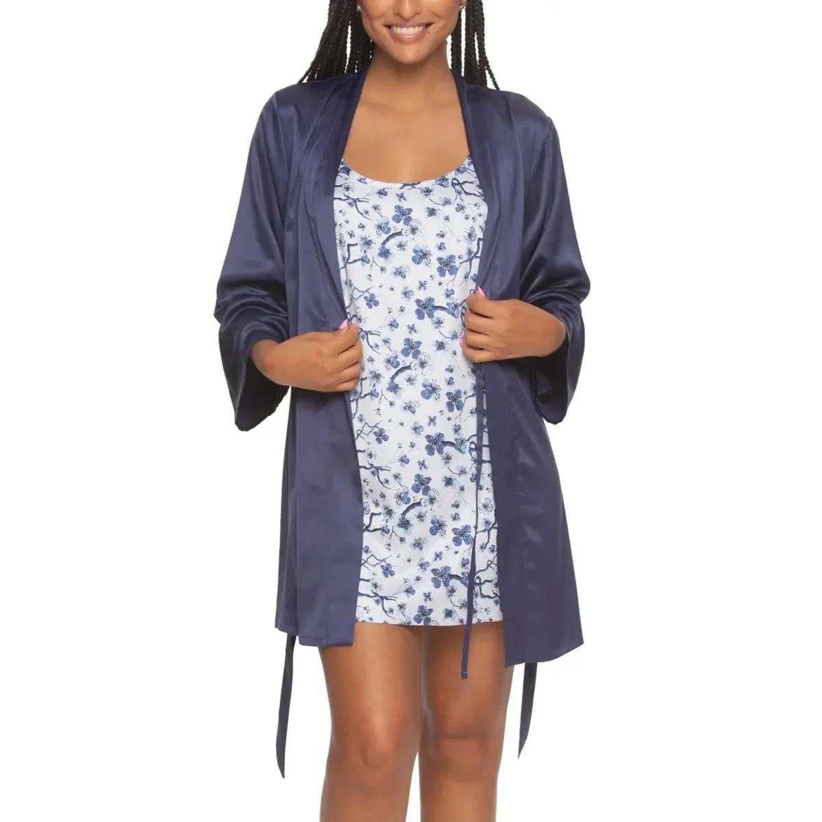 Felina Women's 2-Piece Floral Soft Satin Chemise & Robe Set 1