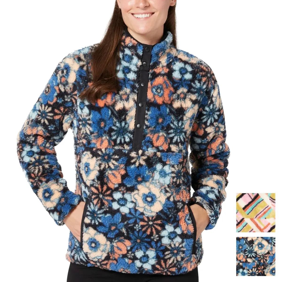 Hurley Women's Snap Super Soft Plush Fleece Sweatshirt Pullover Top 1