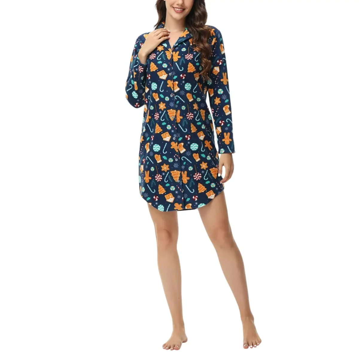 Ink + Ivy Women's Long Sleeve Printed Notch Collar Sleepshirt Nightgown 2