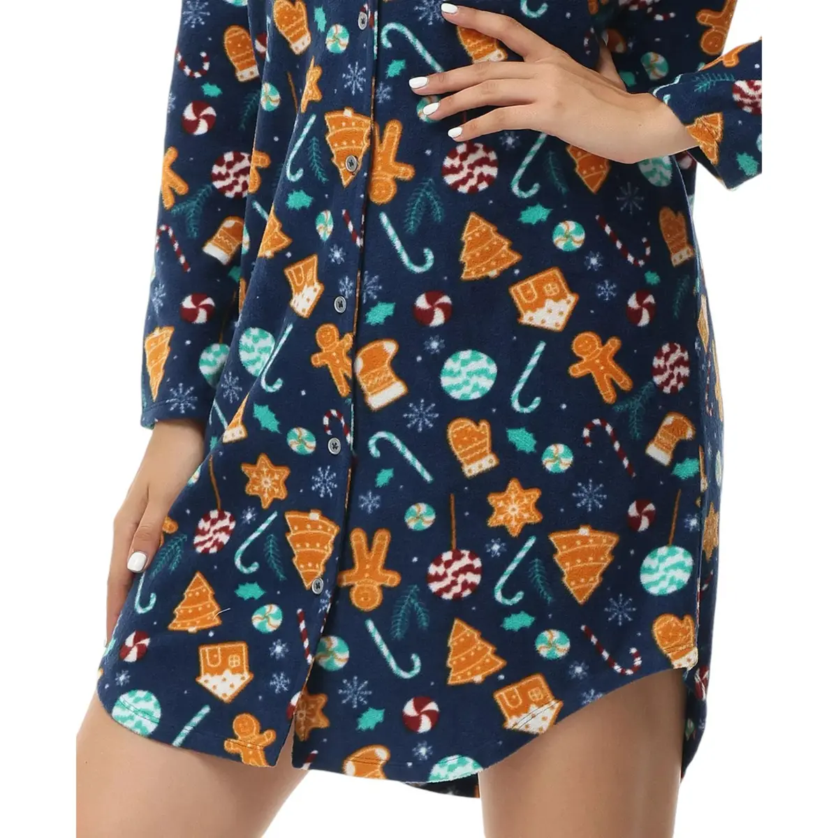 Ink + Ivy Women's Long Sleeve Printed Notch Collar Sleepshirt Nightgown 4