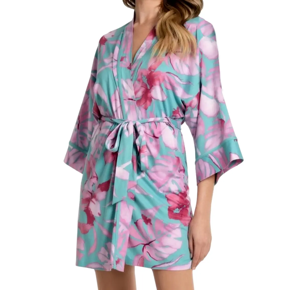 In Bloom Women's Floral Print Lightweight Waist Tie Robe 7