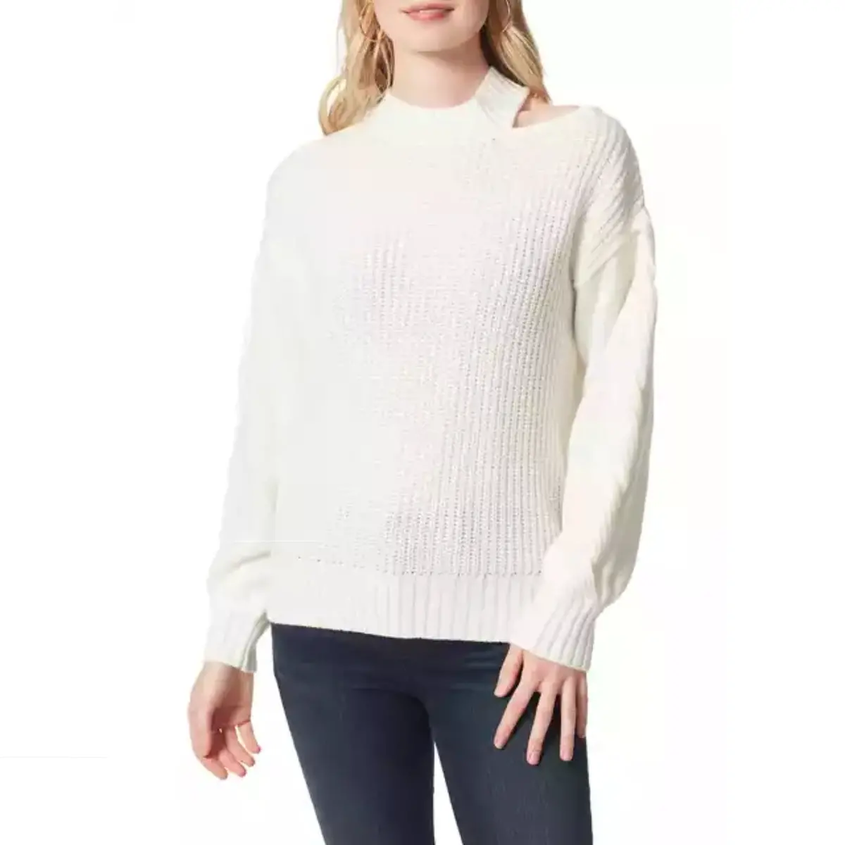 Jessica Simpson Women's Long Sleeve Cut Out Shoulder Pullover Sweater 1