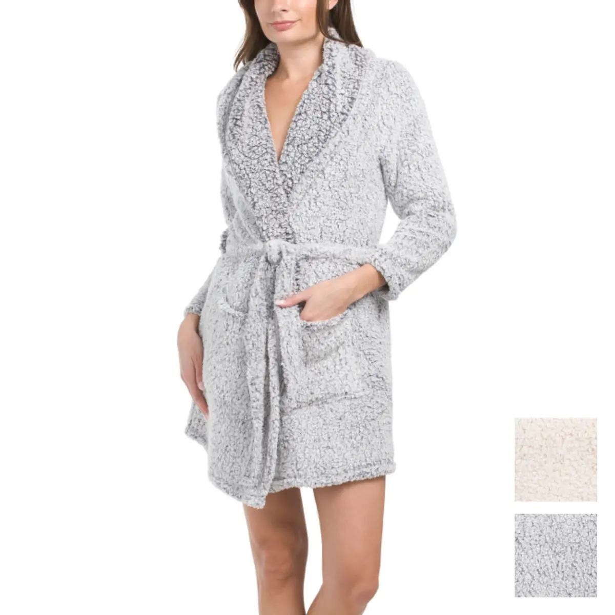 Kitkit Women's Cozy Plush Shawl Collar Tie Closure Teddy Bath Short Robe 1