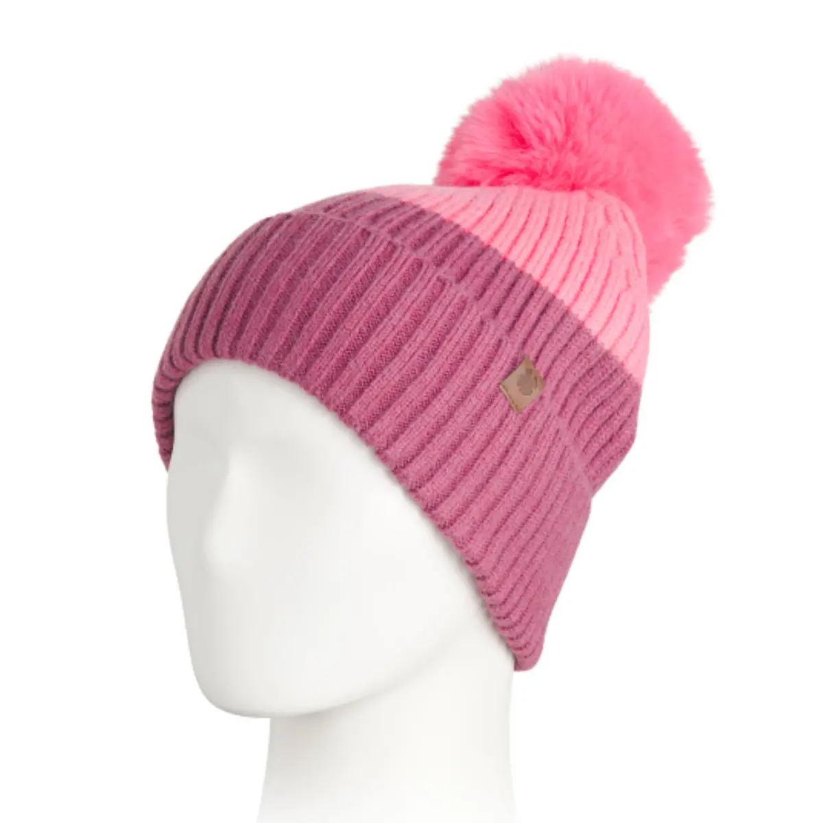 Lucky Brand Women's Color Block Ribbed Knit Knit Beanie Pom Cuffed Winter Hat 1